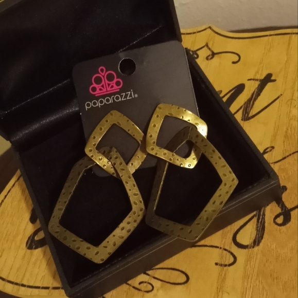 Scrap Yard "Geo Matrix" Brass Post Earrings ~ - Picture 2 of 6